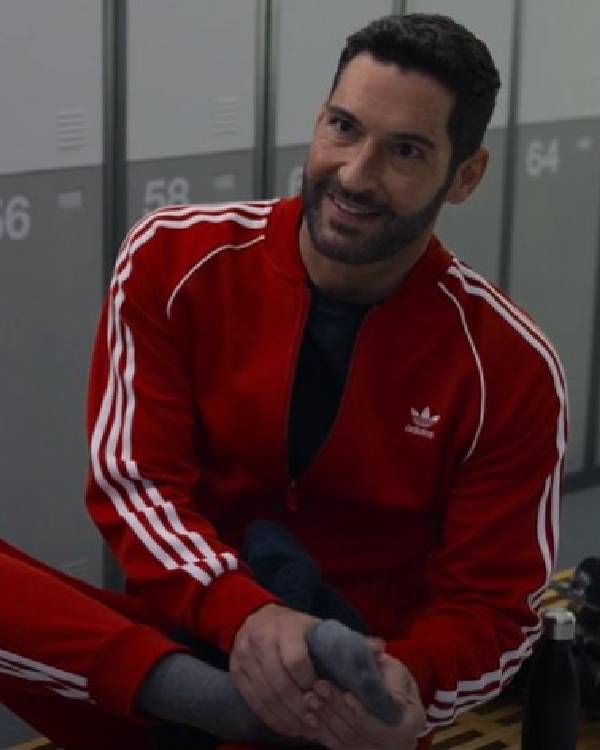 The Thursday Murder Club Tom Ellis Red Tracksuit