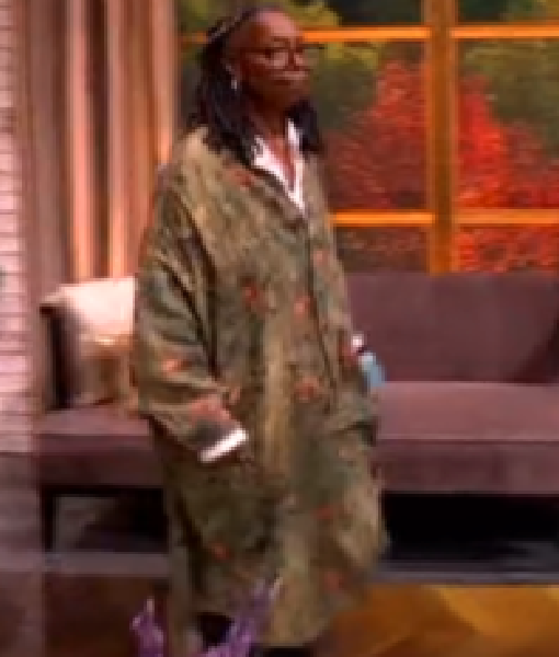 The View 2025 Whoopi Goldberg Green Floral Long Shirt Jacket
