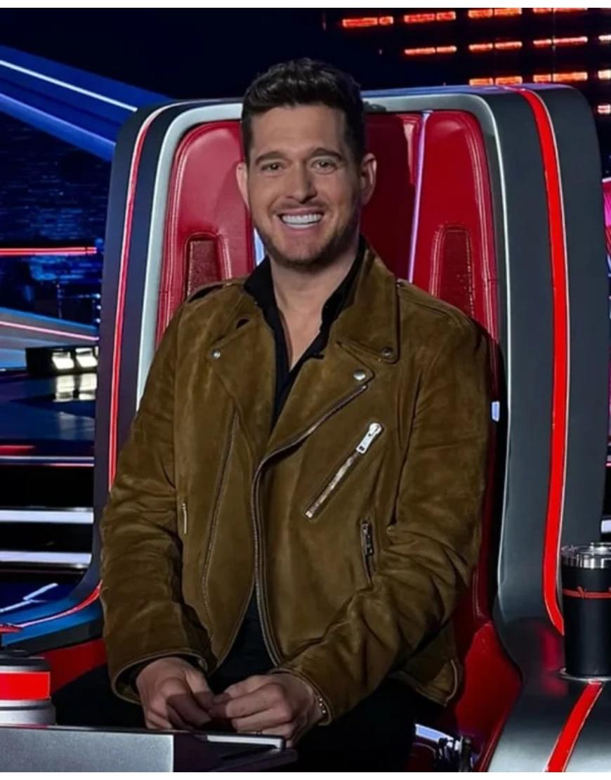 The Voice S28 Michael Buble Brown Leather Jacket