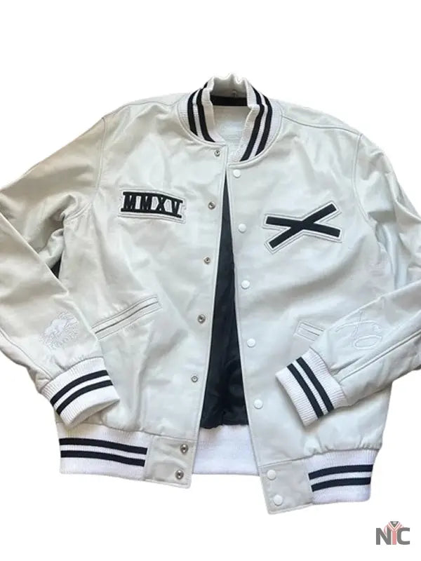 The Weeknd White Leather Varsity Jacket