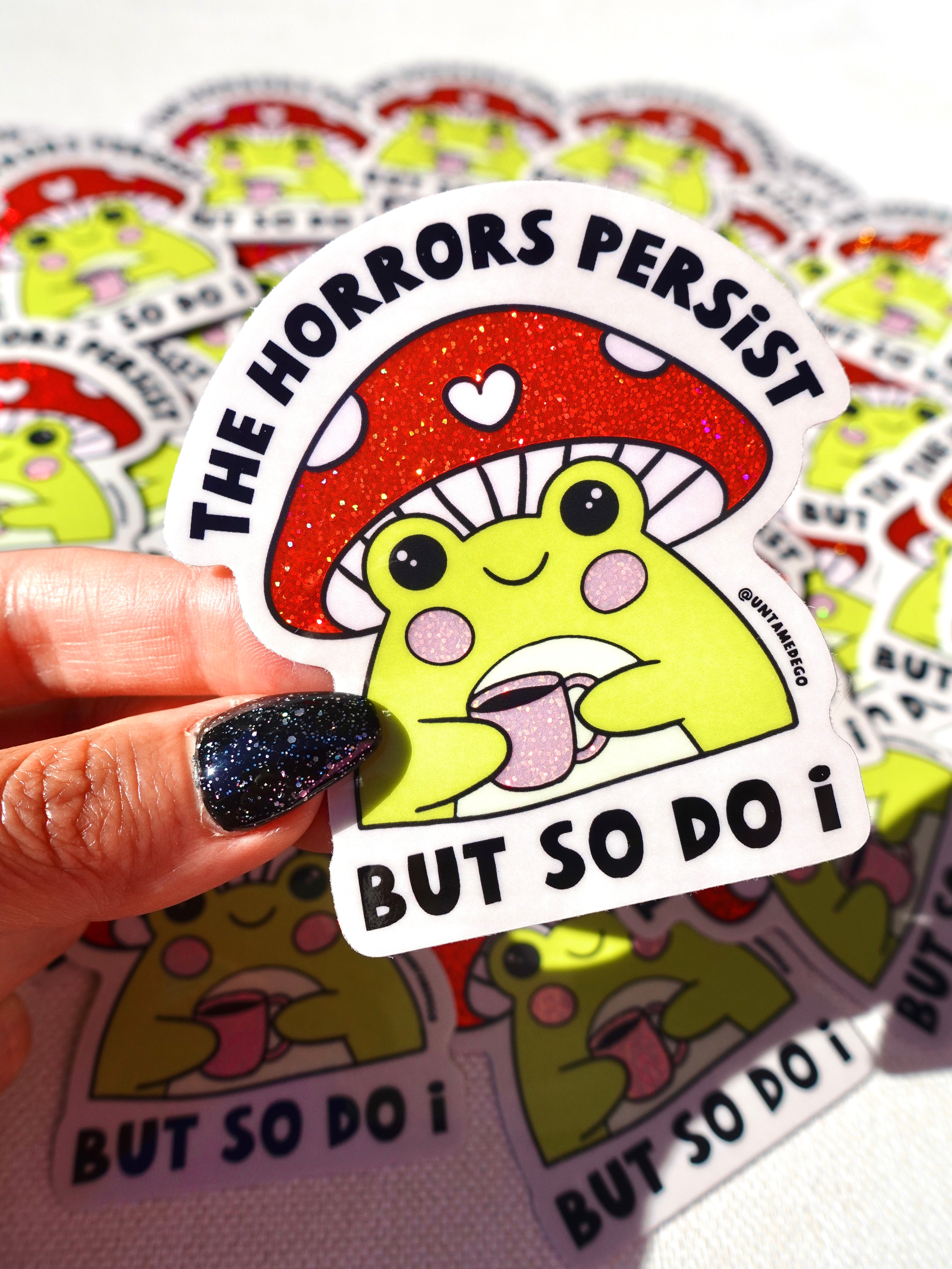 The Horrors Persist – Frog Mushroom Glitter Vinyl Sticker