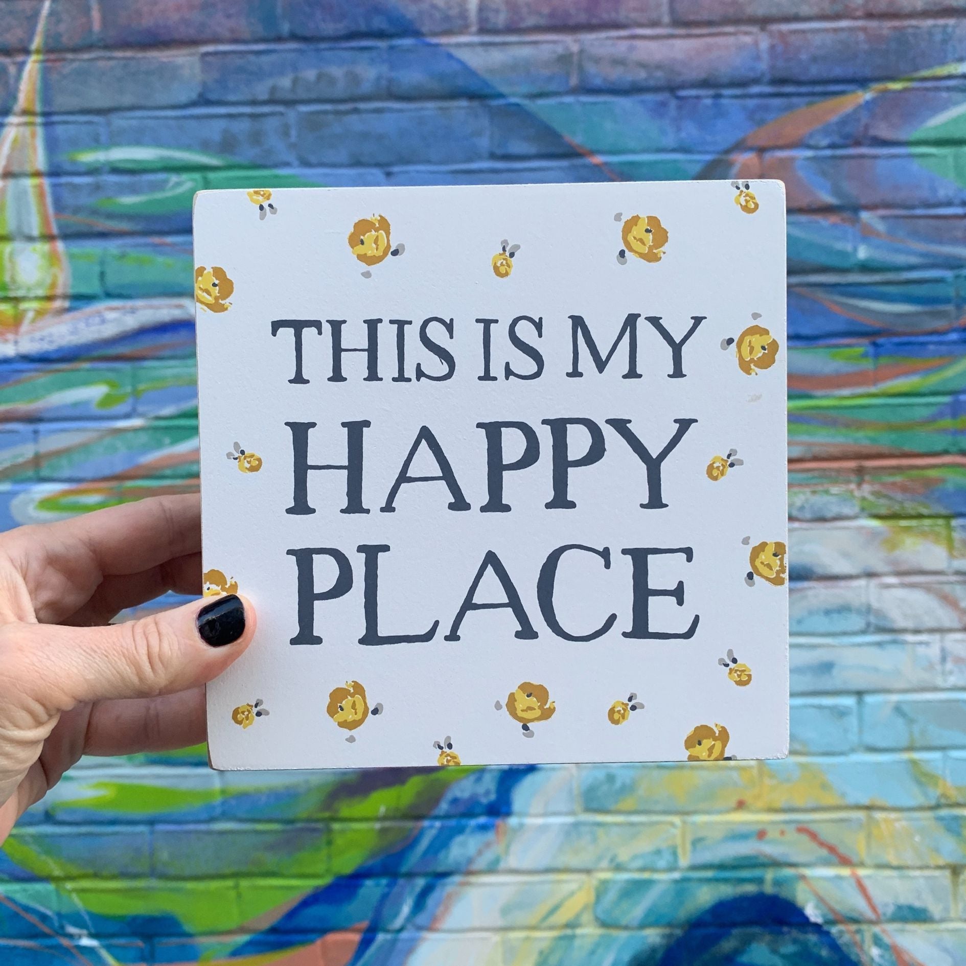 This Is My Happy Place Watercolor Box Sign | Home Wooden Sign Decor Display | 6&amp;quot; x 6&amp;quot;