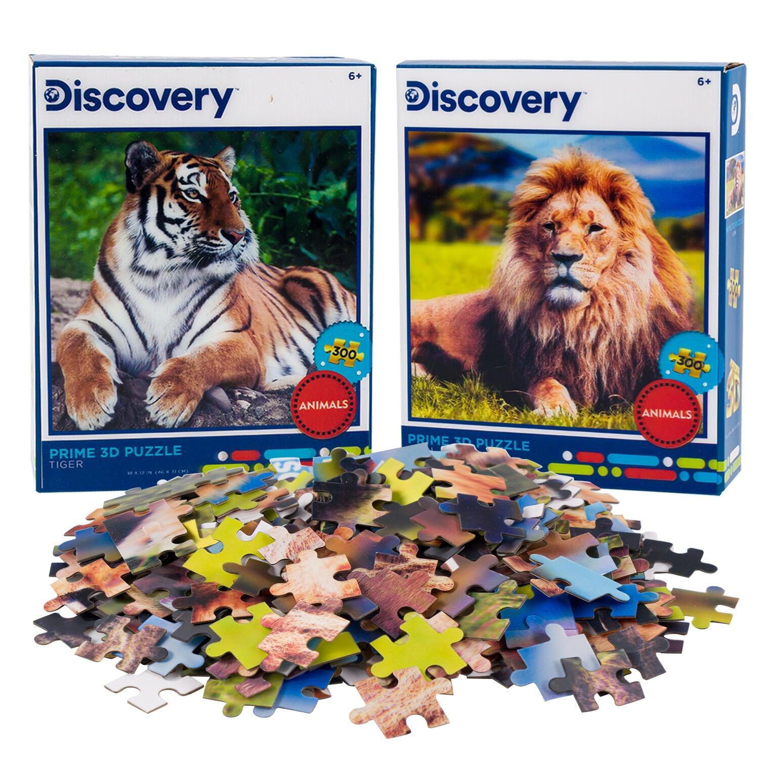 Tiger &amp;amp; Lion Set of 2 300 Piece Lenticular Jigsaw Puzzles Prime 3D