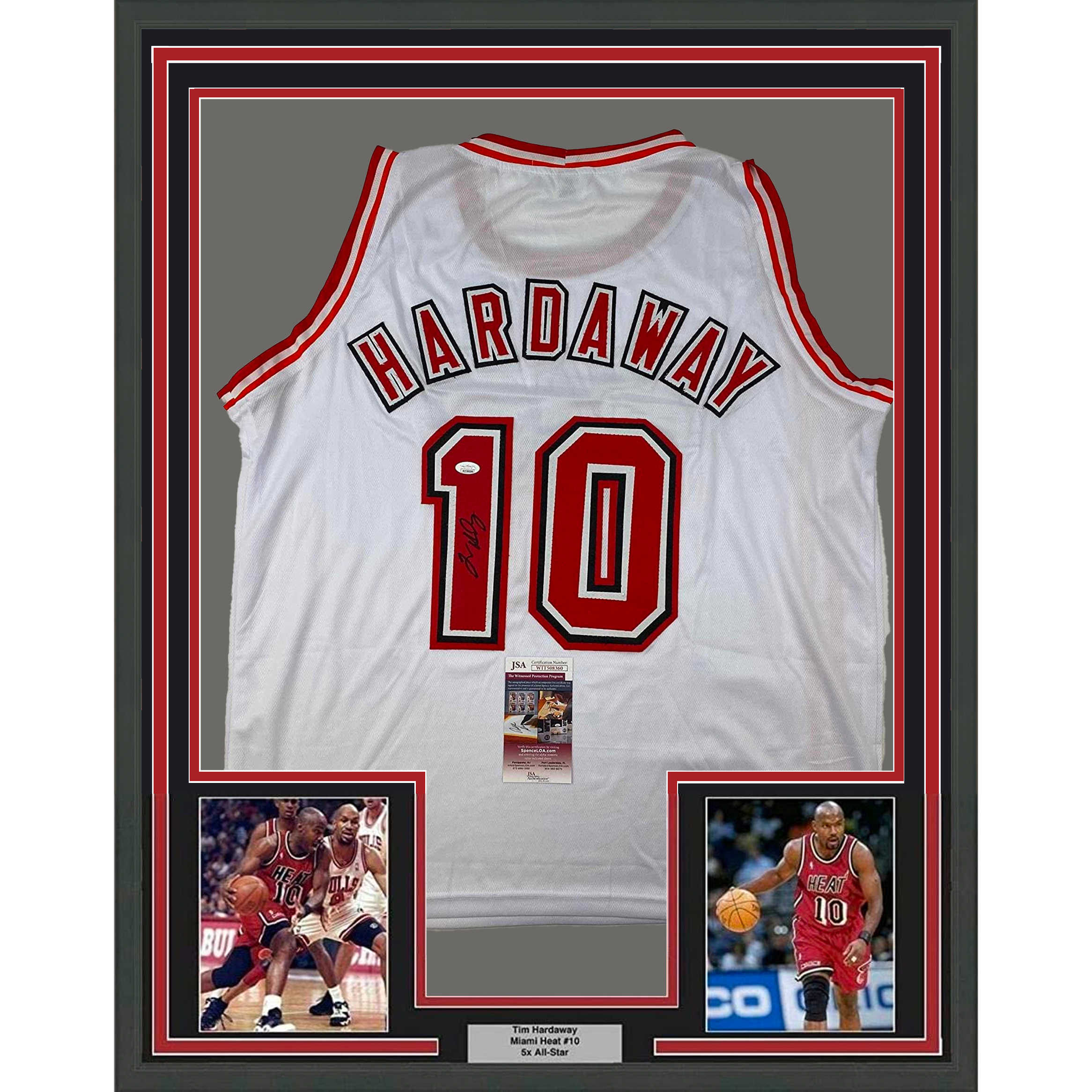 Framed Autographed/Signed Tim Hardaway 35x39 Miami White Basketball Jersey JSA COA
