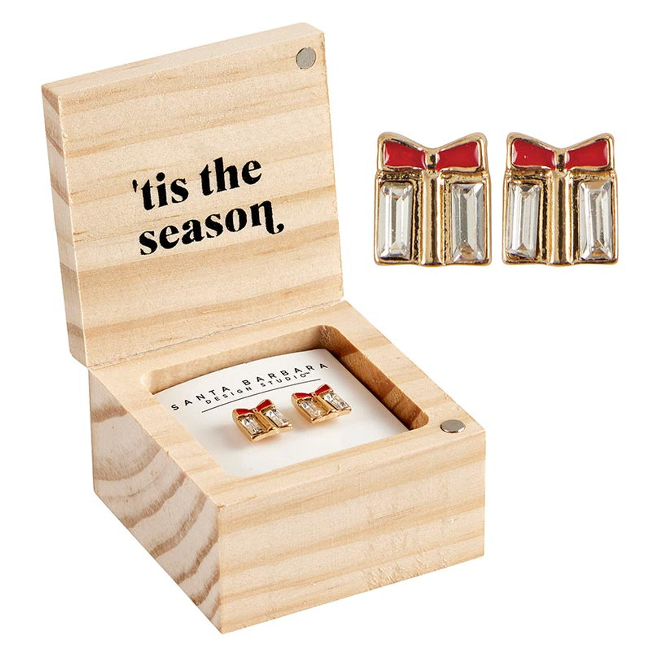 &amp;#39;Tis the Season Treasure Box Earrings Set | Christmas Present Shaped Earrings in Wooden Gift Box