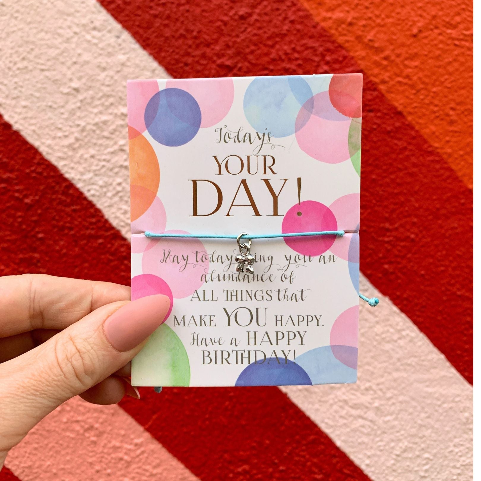 Today&amp;#39;s Your Day! Birthday Bracelet on a Gift Card | Silver Ribbon Bow Charm Jewelry