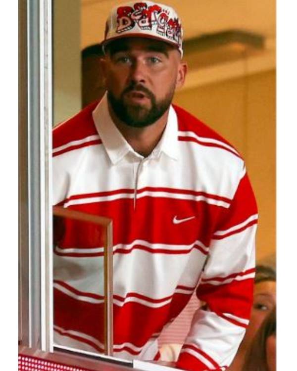 Travis Kelce Red Striped Rugby Shirt
