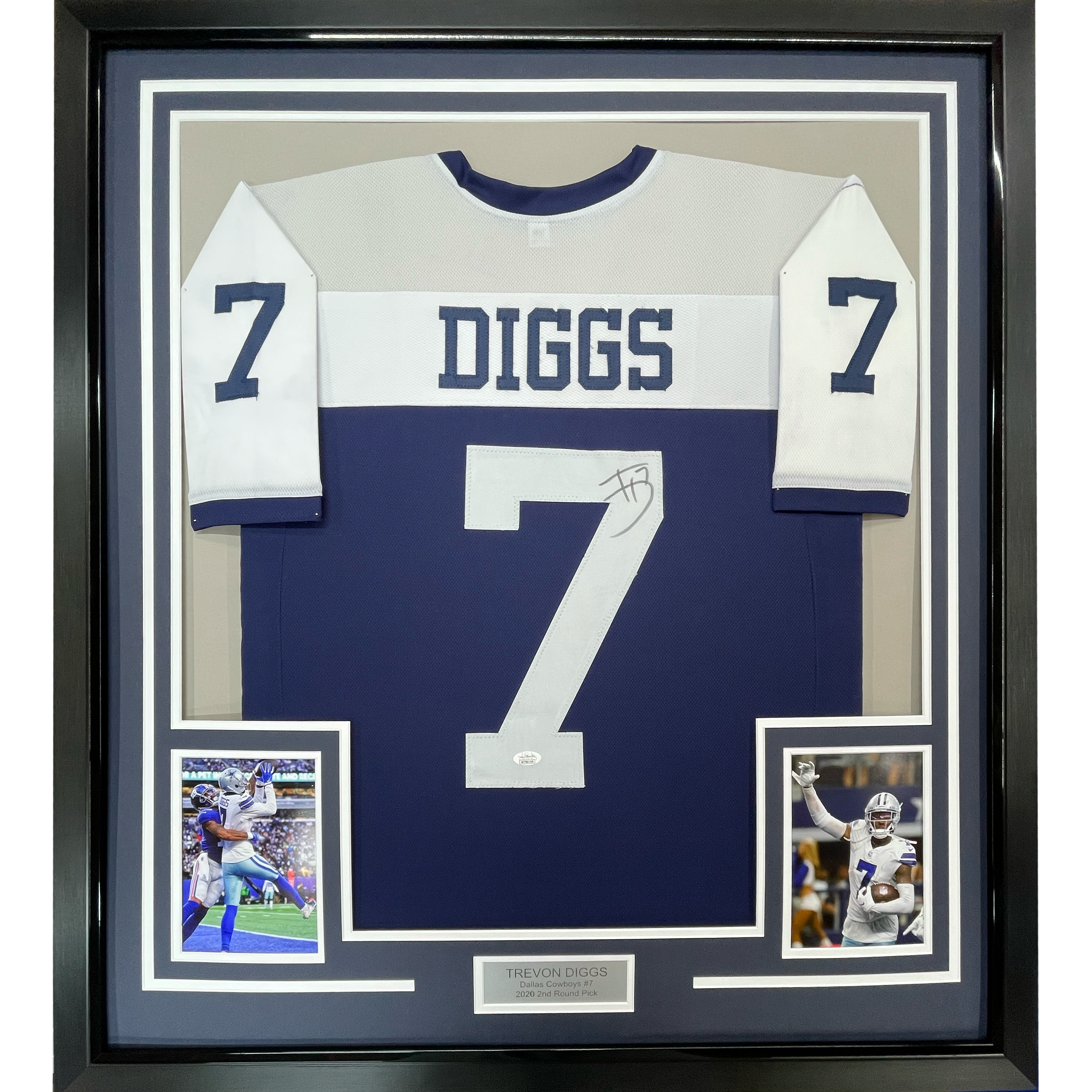 Framed Autographed/Signed Trevon Diggs 35x39 Dallas Thanksgiving Day Football Jersey JSA COA
