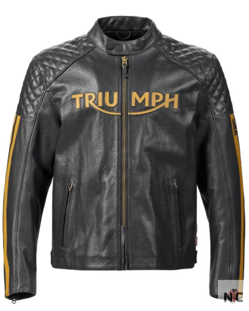 Triumph Men’s Black &amp;amp; Gold Motorcycle Braddan Air Race Jacket