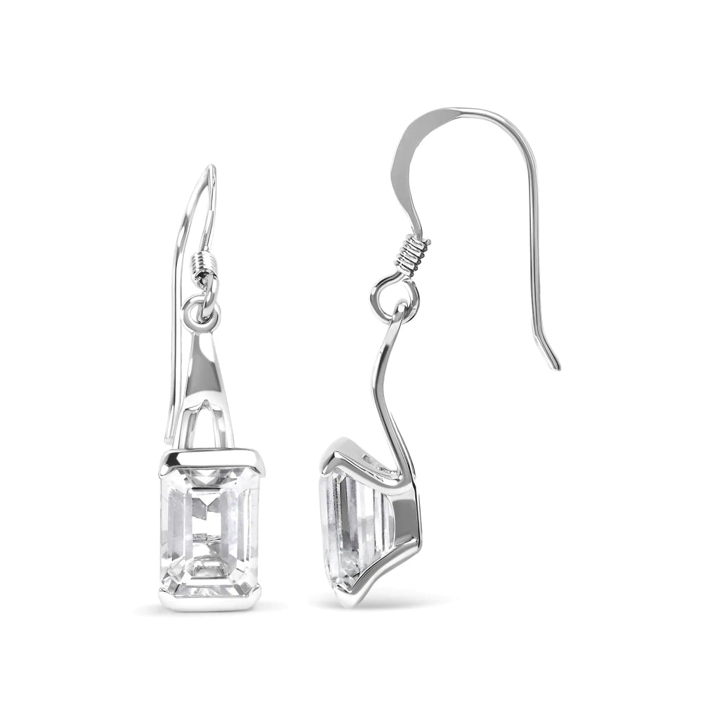 Style Loft Collection Emerald Cut White Topaz .925 Sterling Silver 3.0 Ctw Solitaire Dangle Earring - AAA Quality