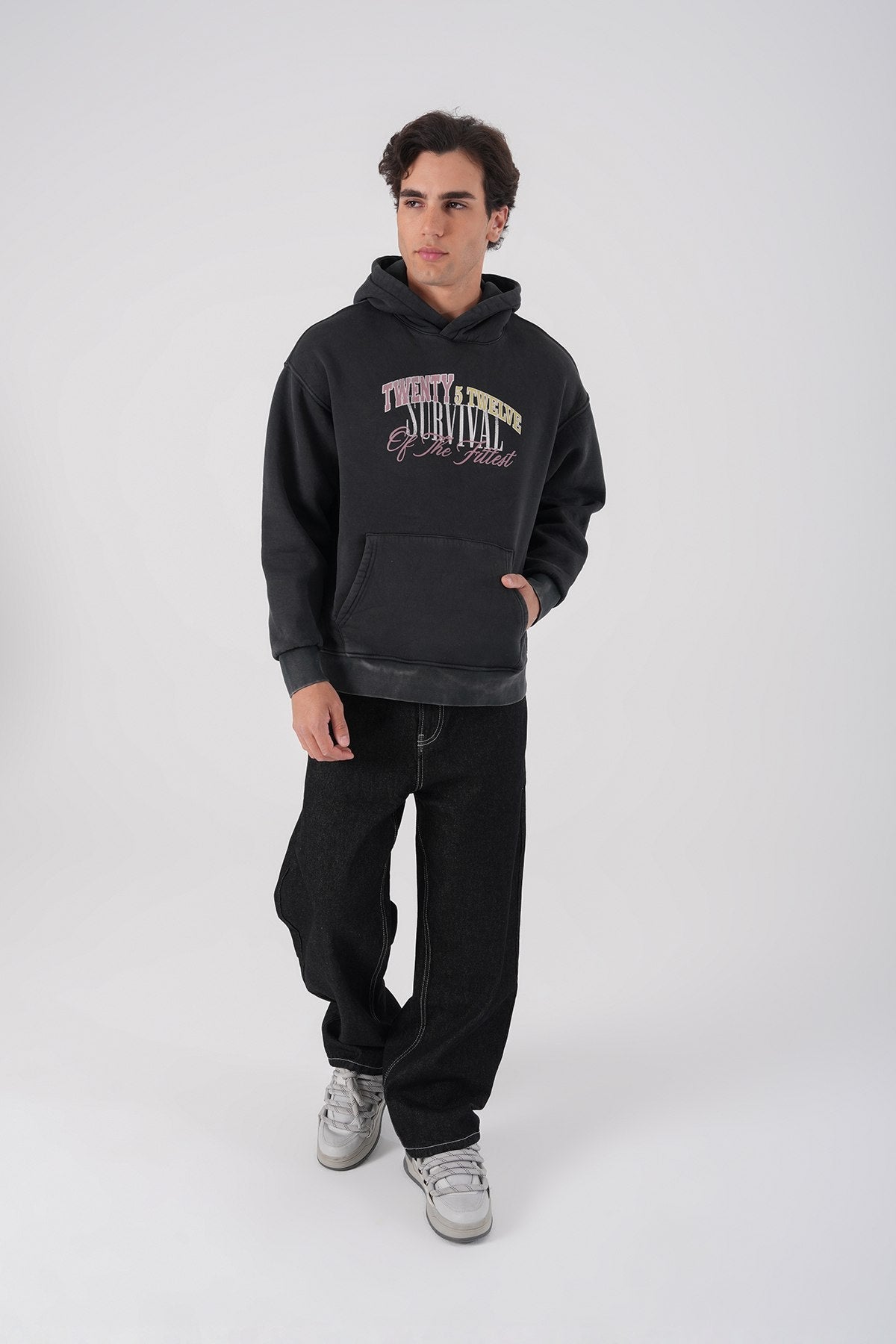 Unisex Washed Graphic Hoodie – &amp;quot;Survival of the Fittest&amp;quot; Print