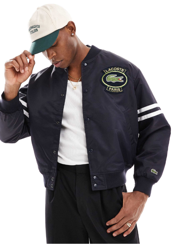 Lacoste unisex varsity jacket with logo in black
