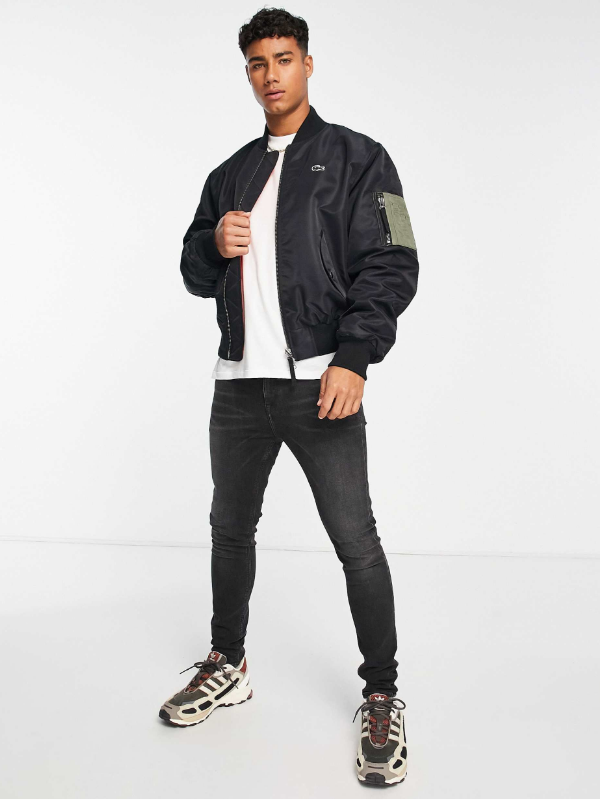 Lacoste oversized bomber jacket in black