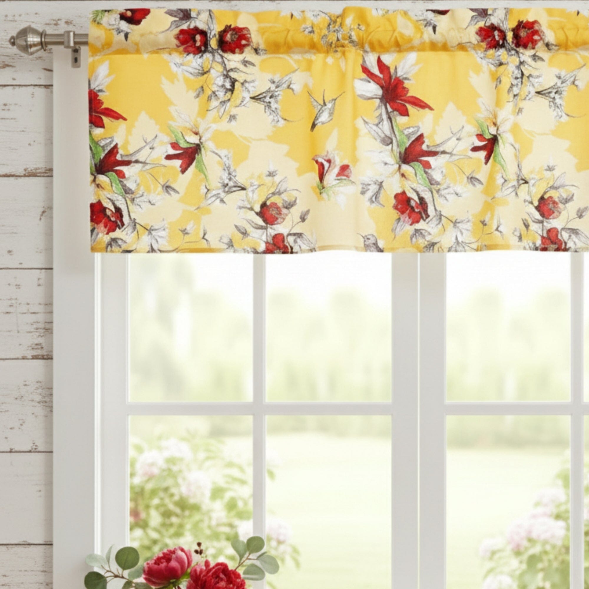 DaDa Bedding Floral Sunshine Yellow Hummingbirds Window Curtain Valance - 18&amp;quot; x 52&amp;quot; (JHW-925)