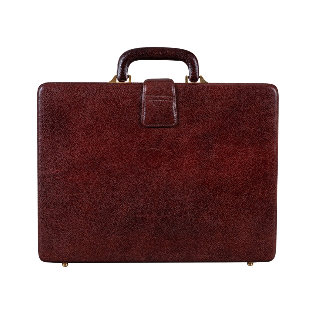 Executive Men&amp;#39;s Leather Attache Briefcase Brown/Cherry Red