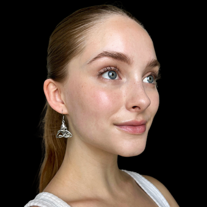 CELTIC CAT ON TRIQUETRA STAINLESS STEEL EARRINGS