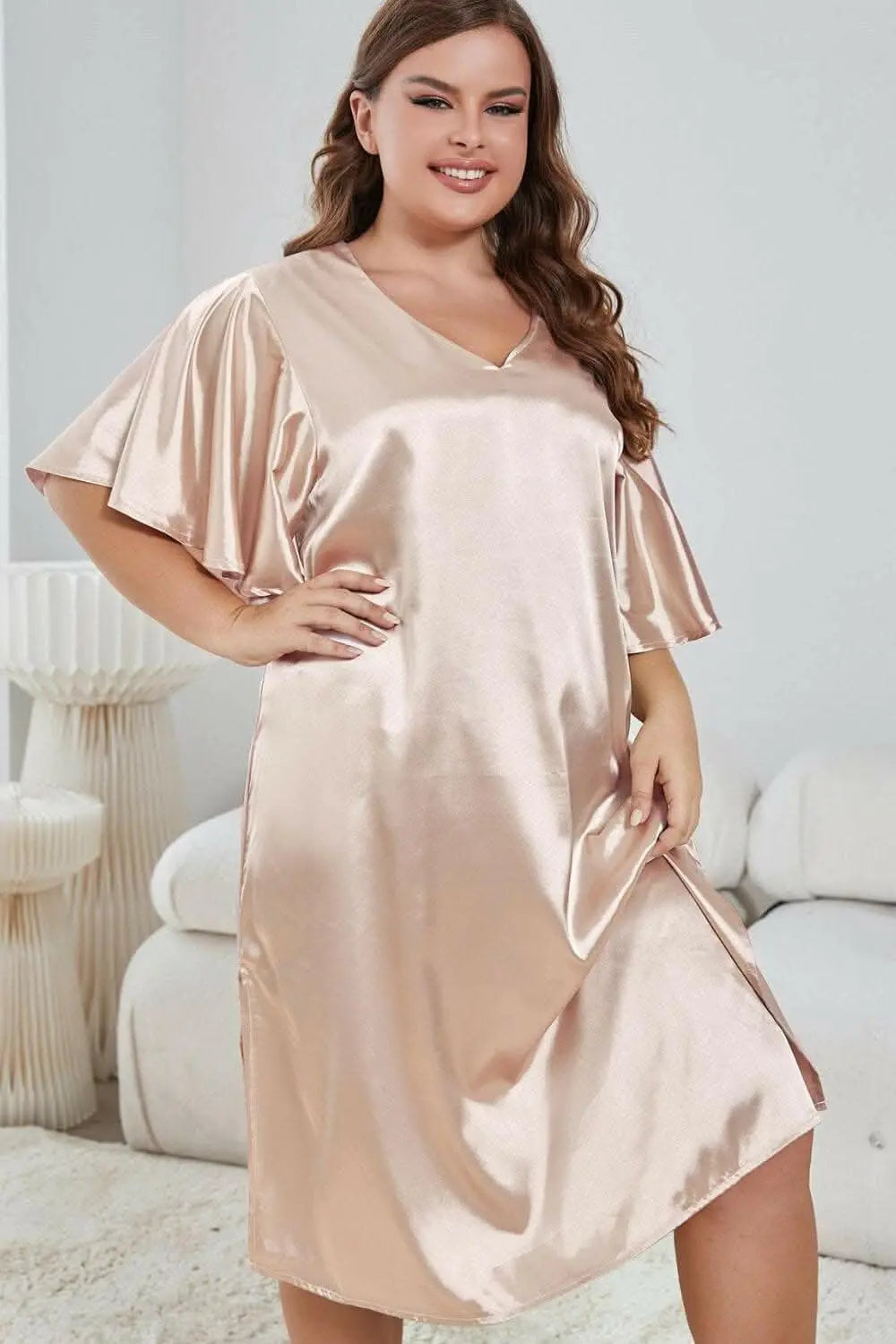 swimwear - V-neck flutter sleeve nightgown