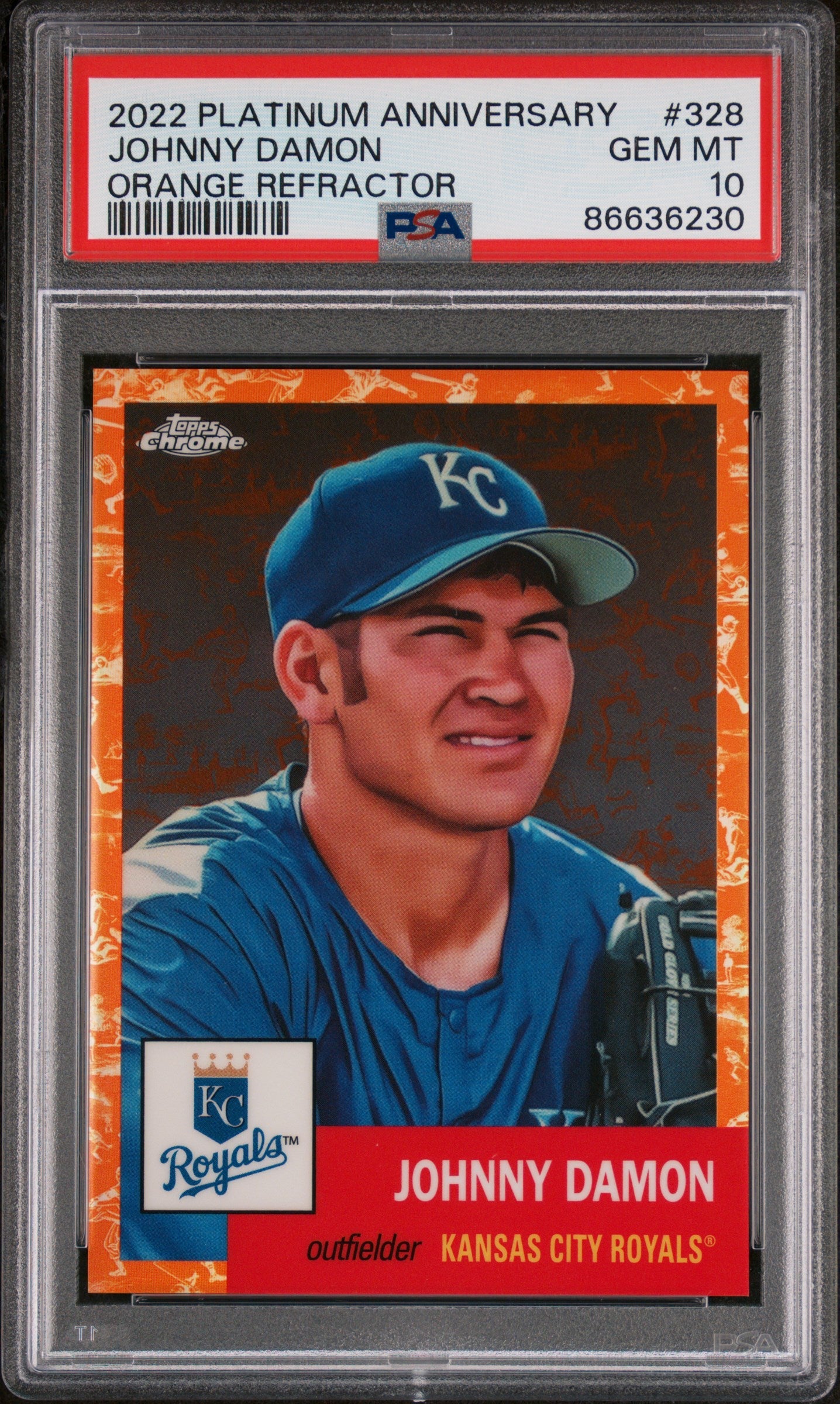 2022 TOPPS CHROME PLATINUM JOHNNY DAMON ORANGE REFRACTOR #328 - PSA 10