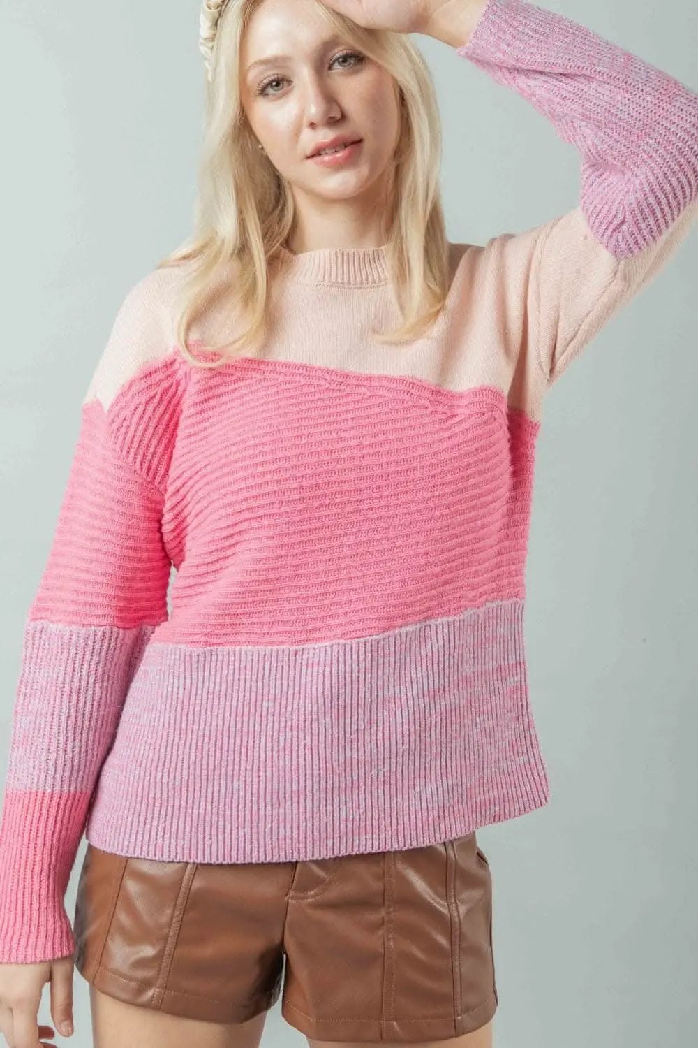 Color Block Sweater Women&amp;#39;s Knit Top Long Sleeve, USA Shipped
