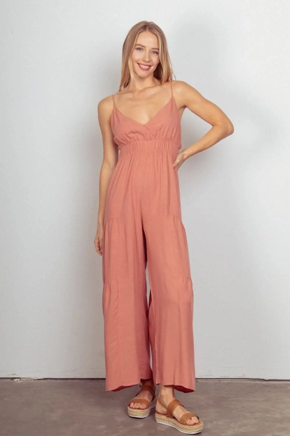 Trendsi Ruched Jumpsuit Women&amp;#39;s Casual Wide Leg Romper USA Shipped, Sleeveless
