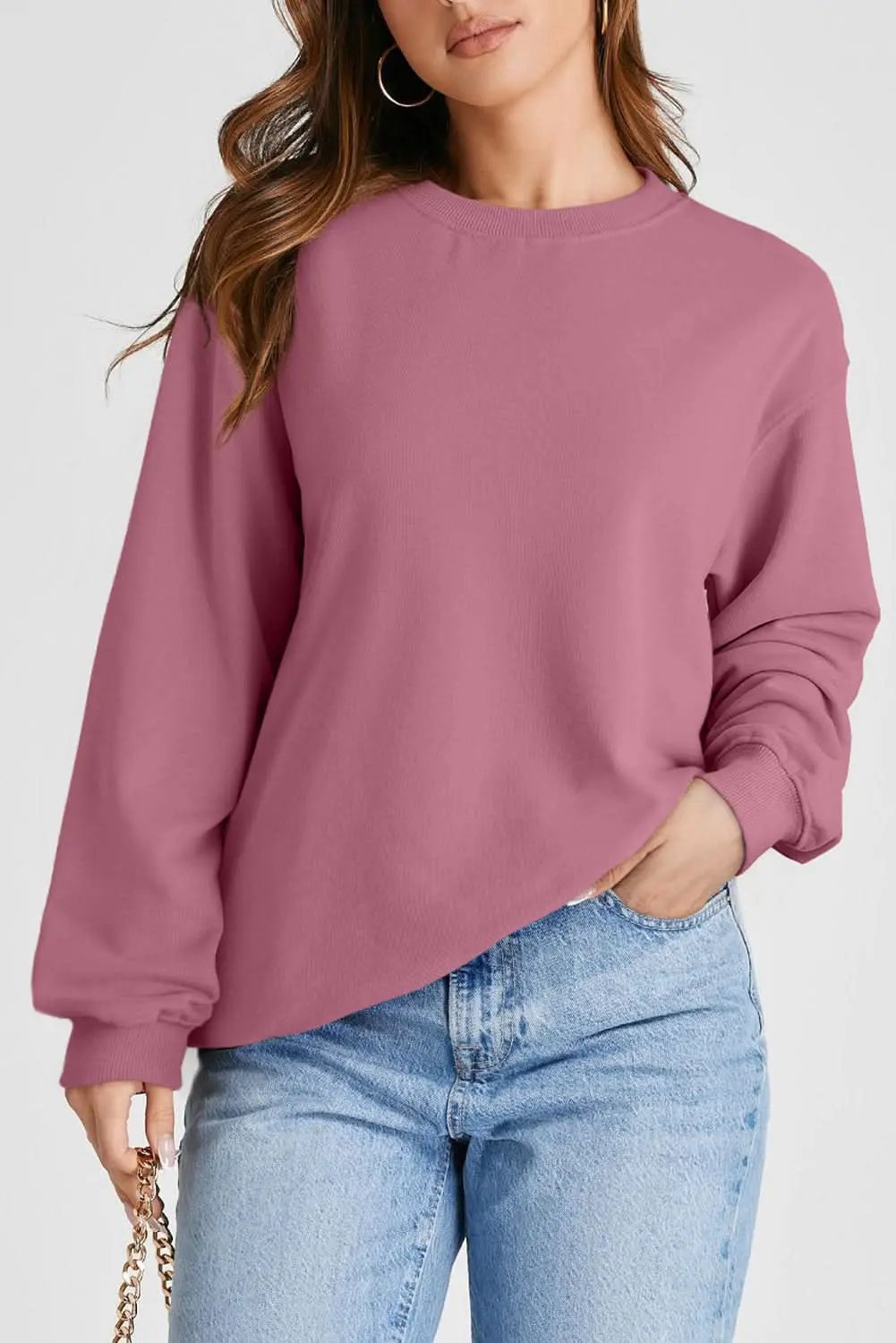 Love Salve Purple Sweatshirt Women&amp;#39;s Daily Wear Pullover Crewneck Cozy Fit