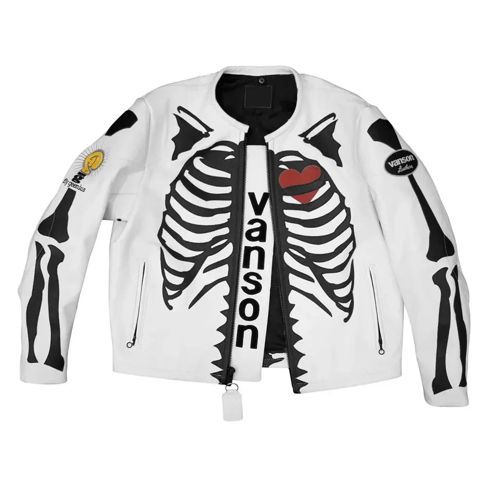 Vanson Skeleton White Leather Jacket
