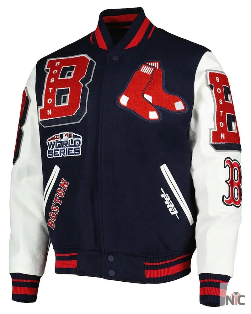 Varsity Boston Red Sox Mash Up Navy Blue and White Jacket