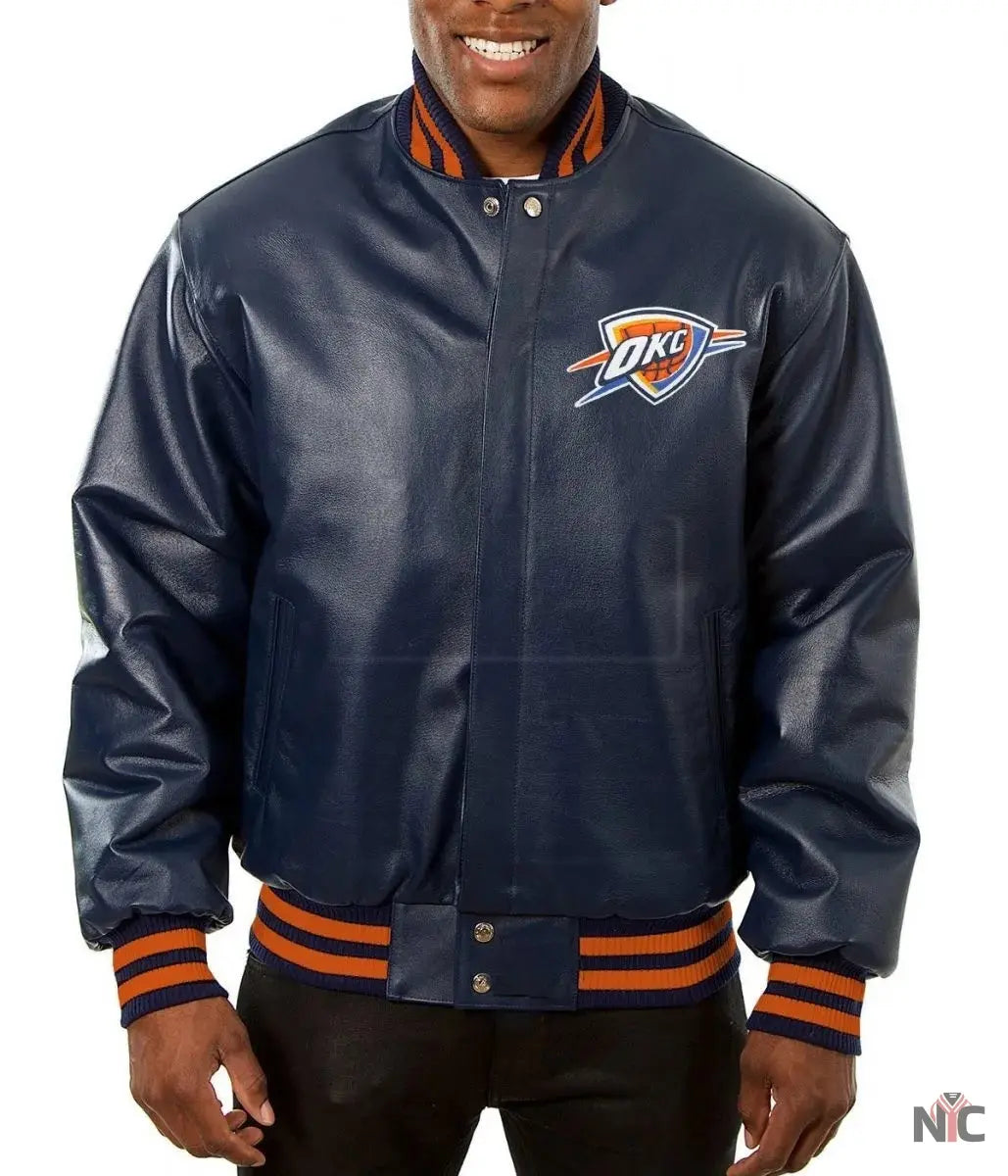 Varsity New Orleans Pelicans Navy Blue Leather Jacket