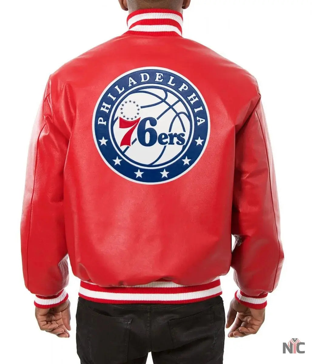 Varsity Philadelphia 76ers Red Leather Jacket
