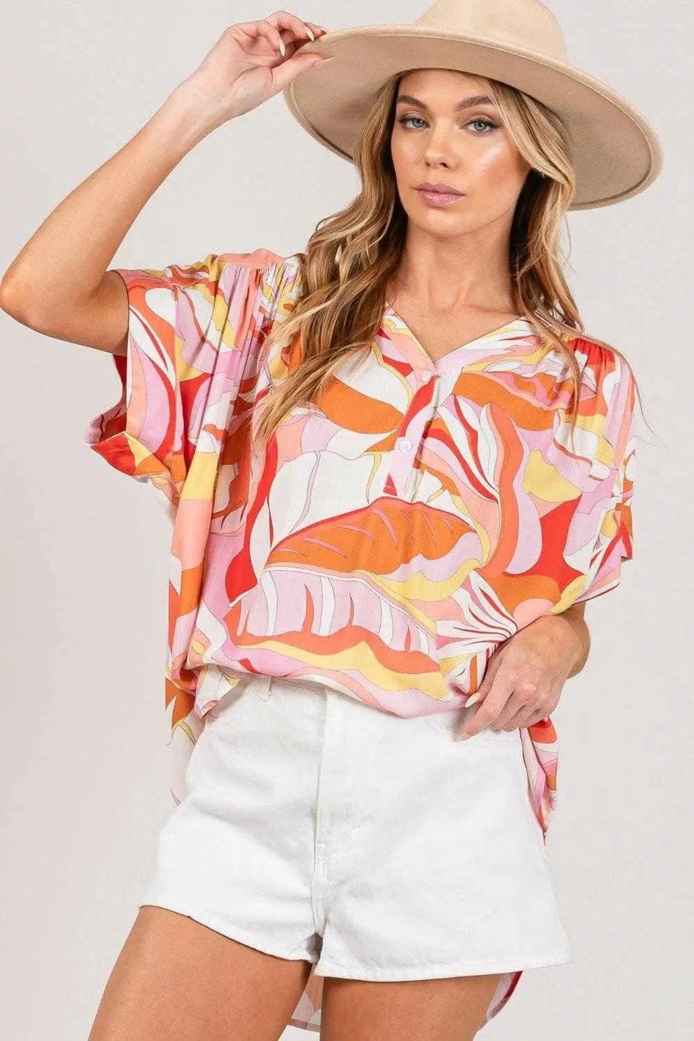 Vibrant Abstract Print Women&amp;#39;s Blouse Chic Ensembles Trendy Top