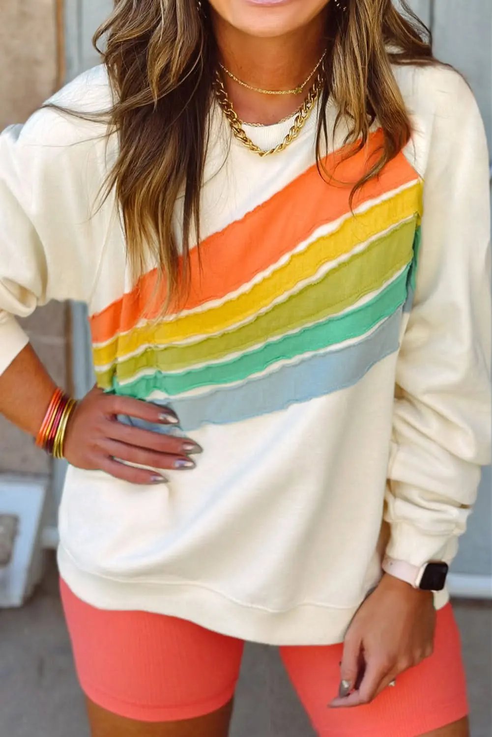 Love Salve Rainbow Sweatshirt Plus Size Women&amp;#39;s Daily Casual Pullover - Vibrant &amp;amp; Comfy