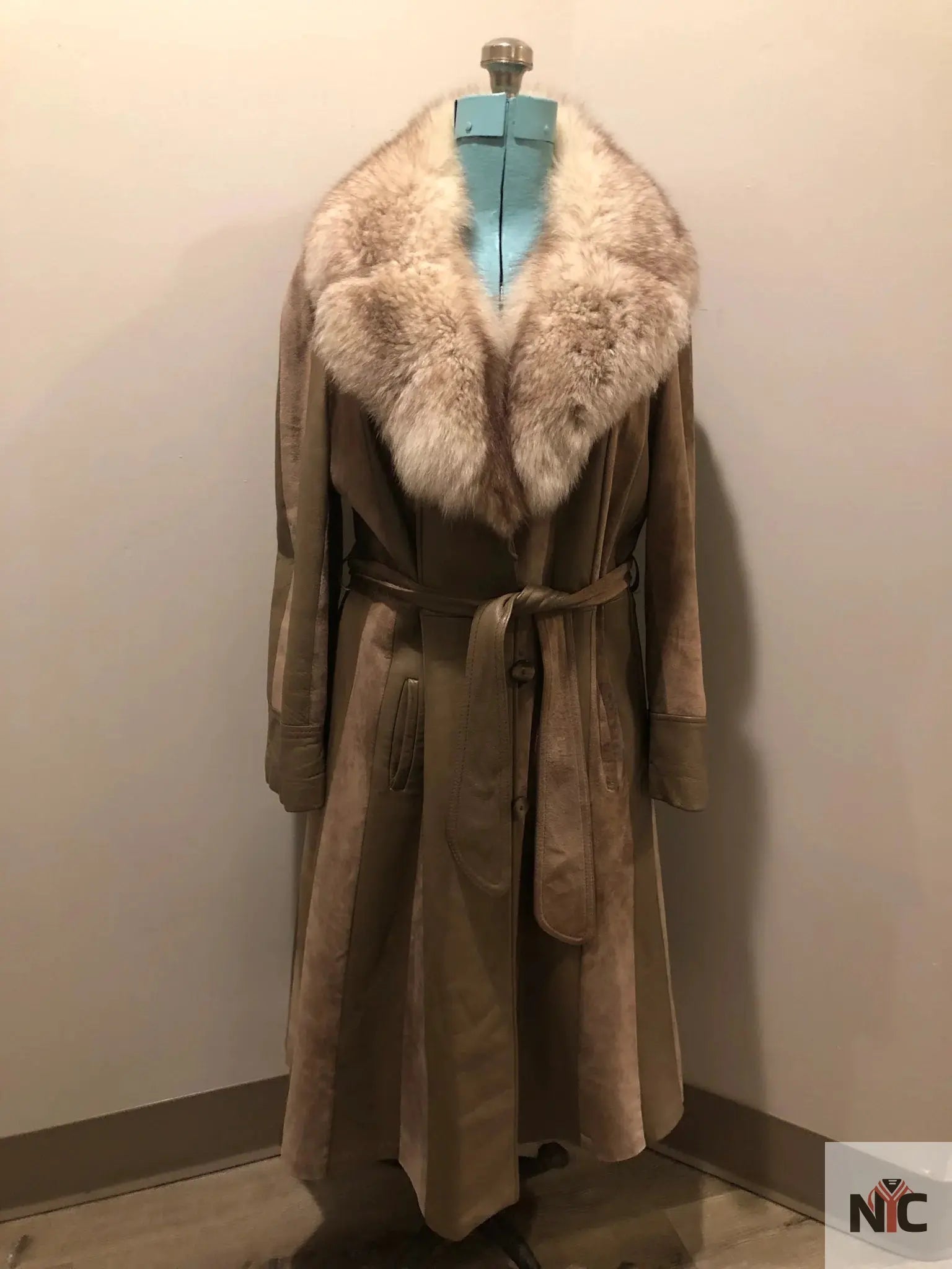 Vintage 70s Tannery Row Suede and Leather Belted Jacket with Fur Collar