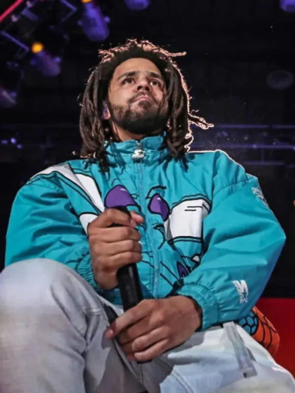 J. Cole 90s Char­lotte Hor­nets Blue Hooded Jack­et