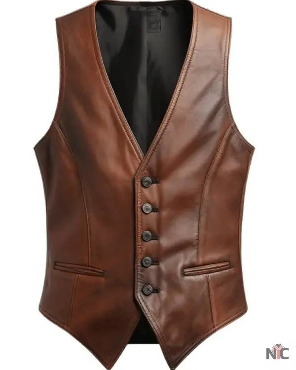 Vintage Men Brown Leather Vest