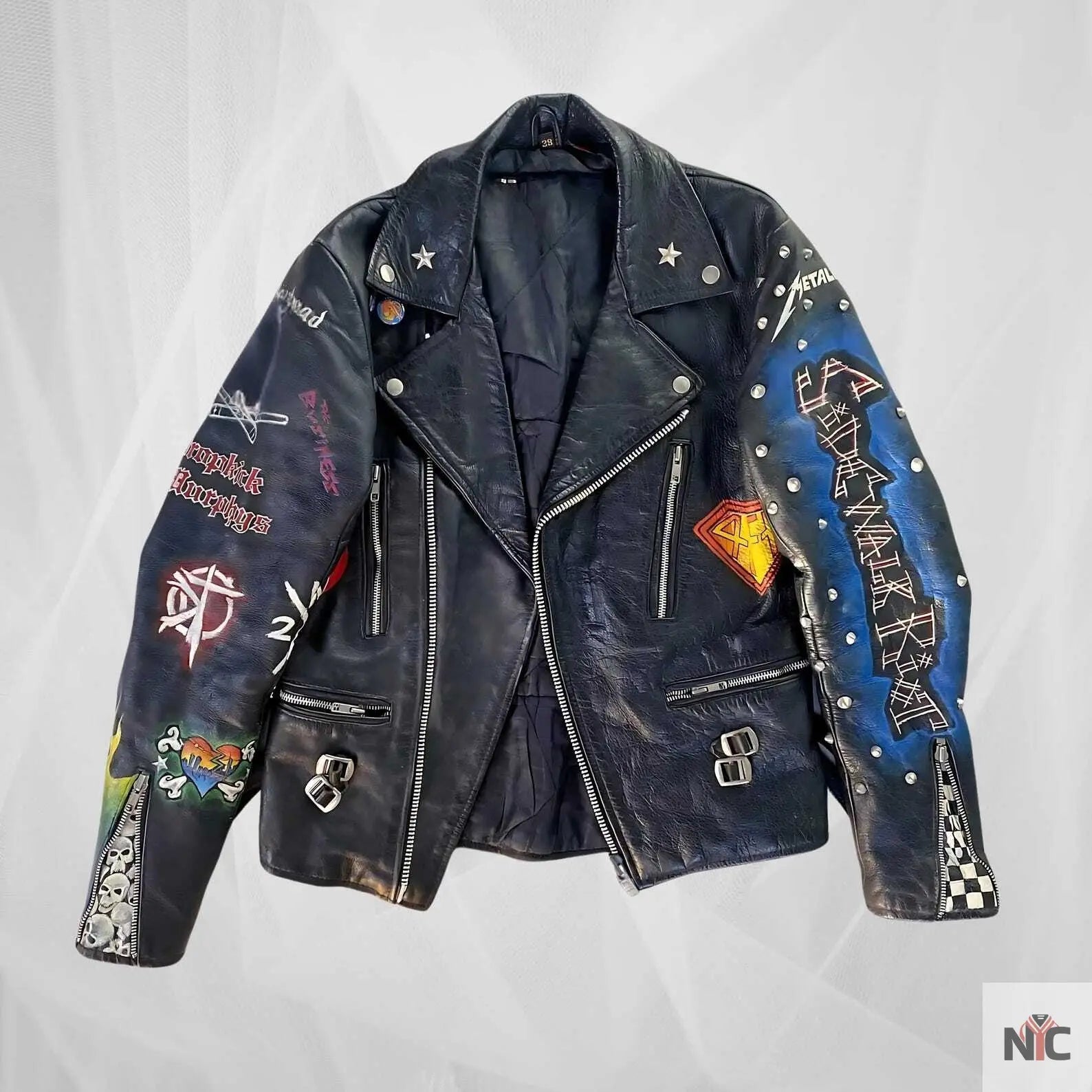 Vintage Punk Rock Hand-Painted Leather Jacket