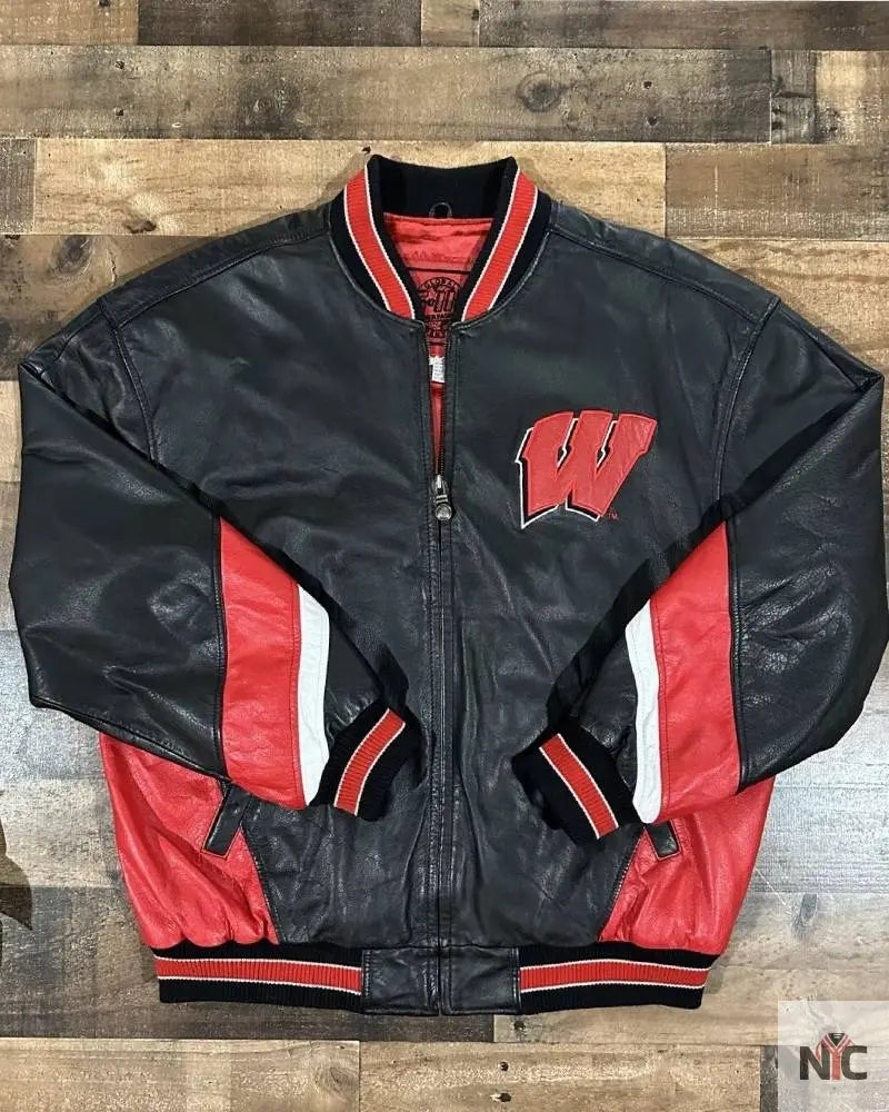 Vintage University Of Wisconsin Badgers Leather Jacket