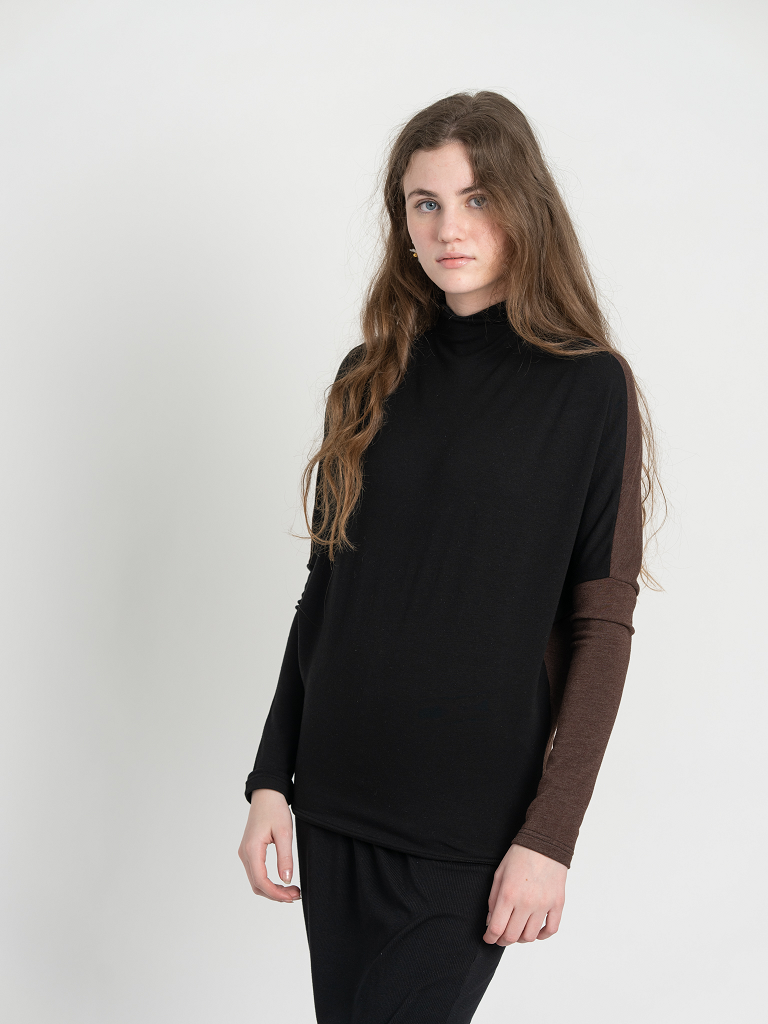 Dolman 2 Tone Mock Neck Top