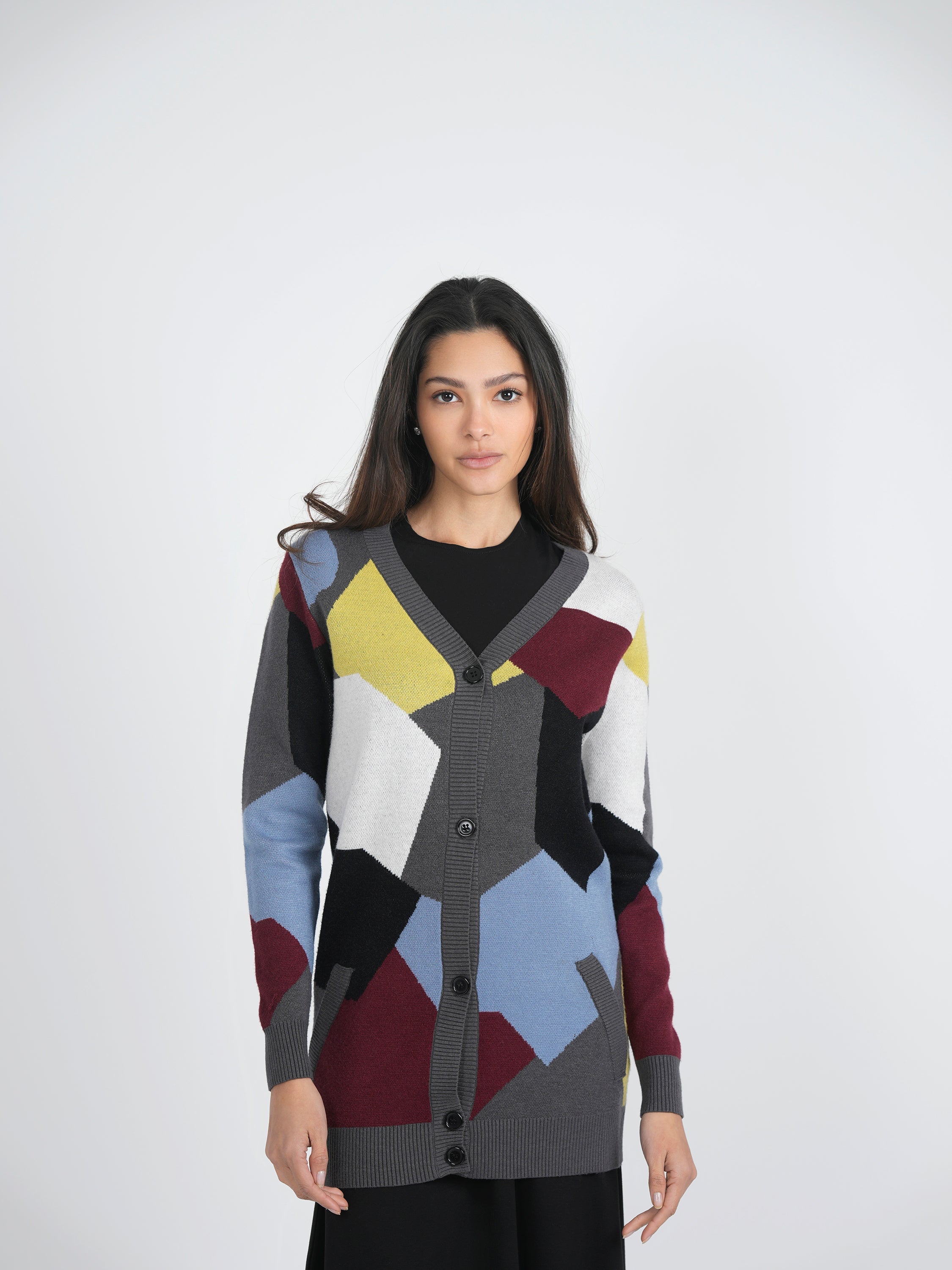 Color Blocked Knit Cardigan