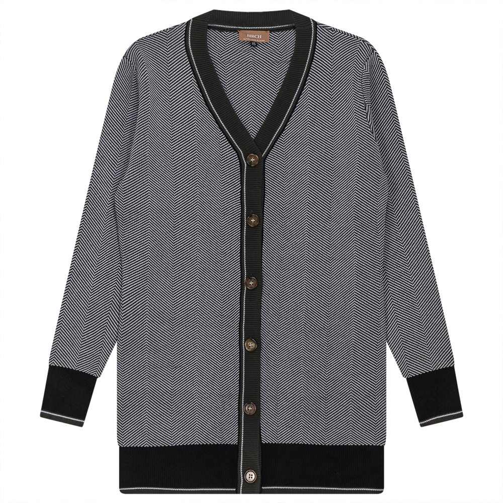 Sweater Knit Herringbone Design Cardigan