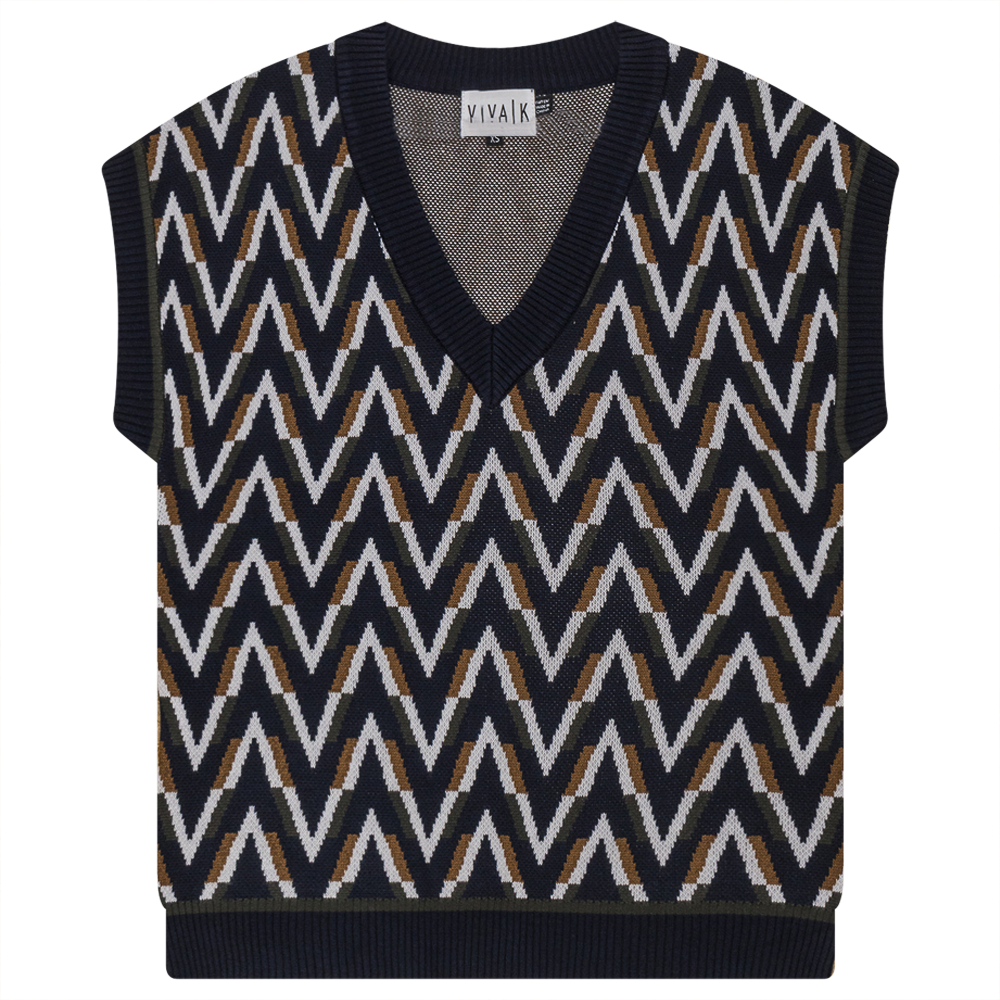 Herringbone Contrast Jaquard Knit Vest