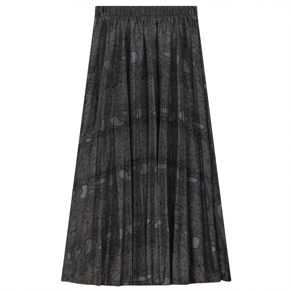 Accordion Pleated Printed Leather Midi Skirt