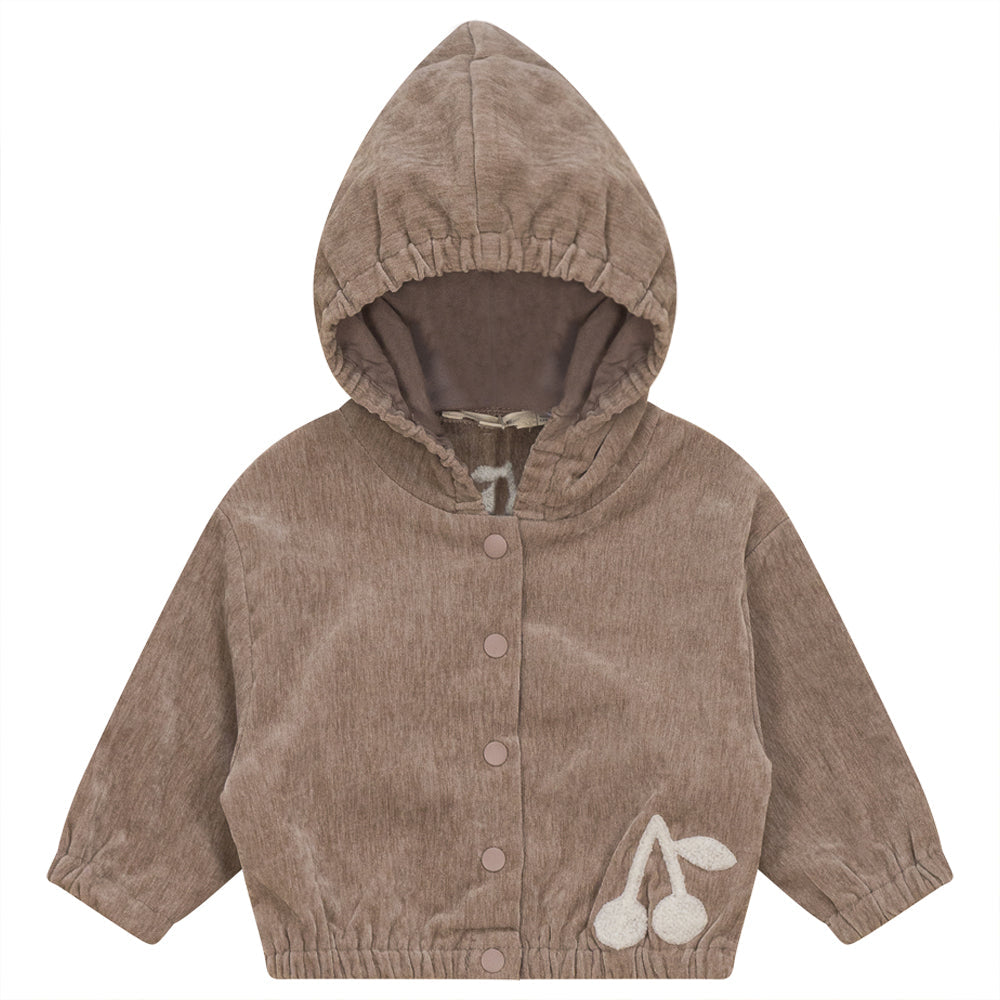 Velour Hoody Cardigan with Cherry Hook Stitchs