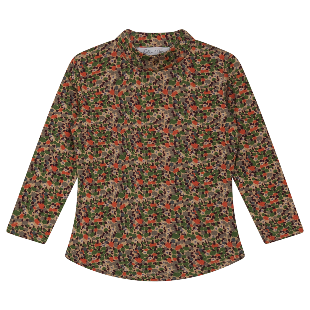 Multi Flower Print Mock Neck Top