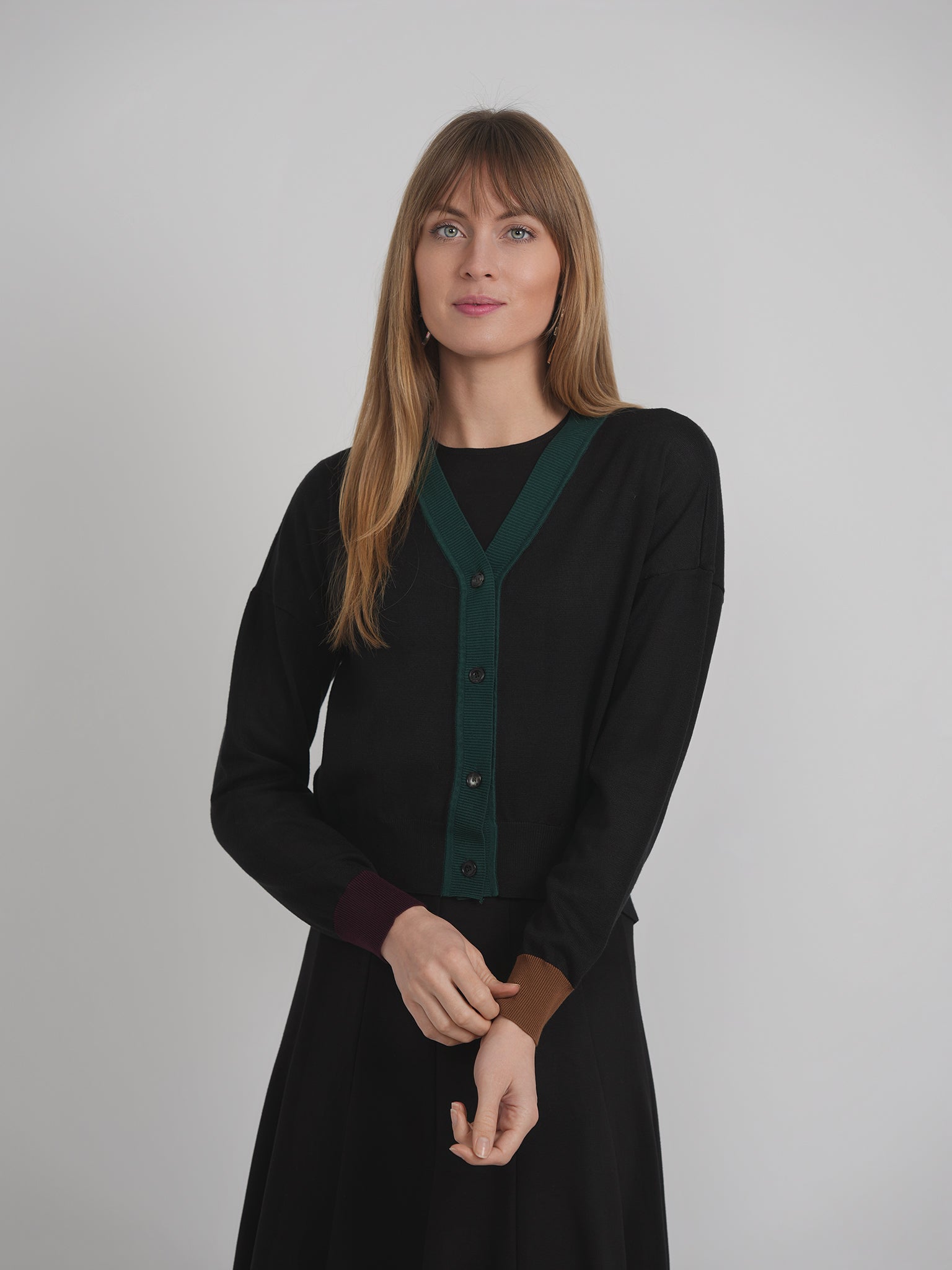 Color Blocked Cropped Cardigan