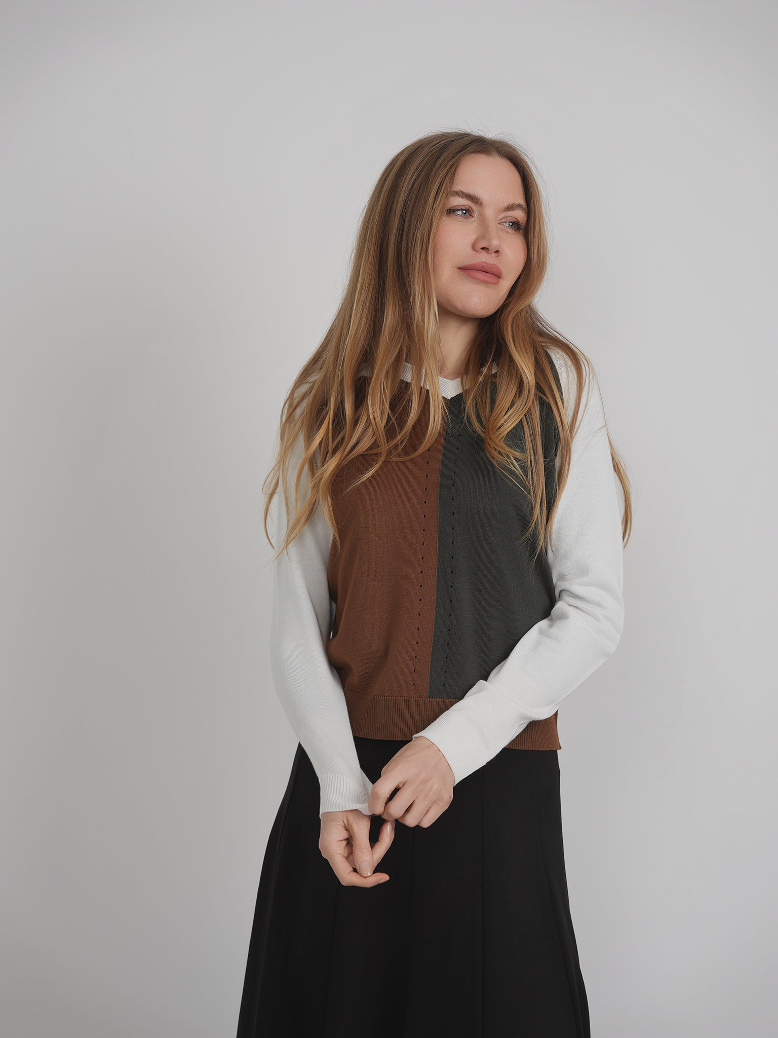 Color Blocked Knit Sweater