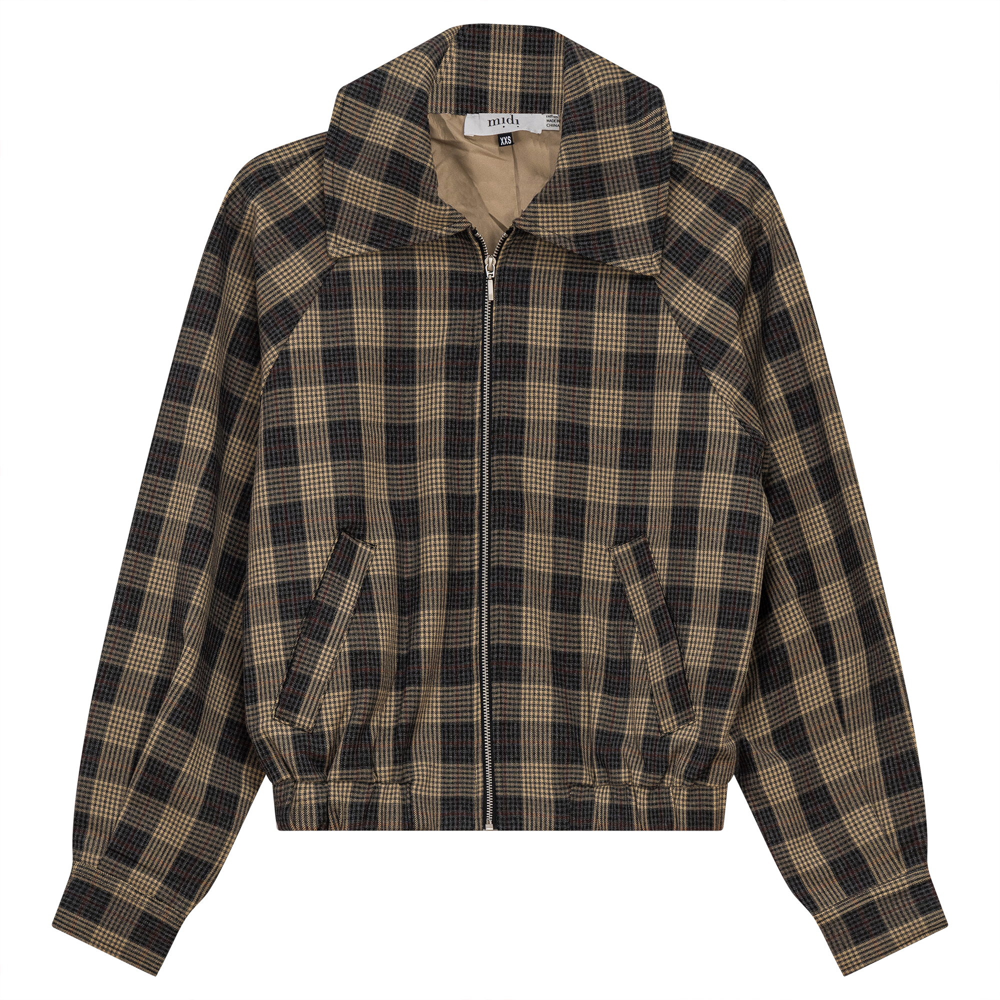 Croped Checkered Bomber Jacket