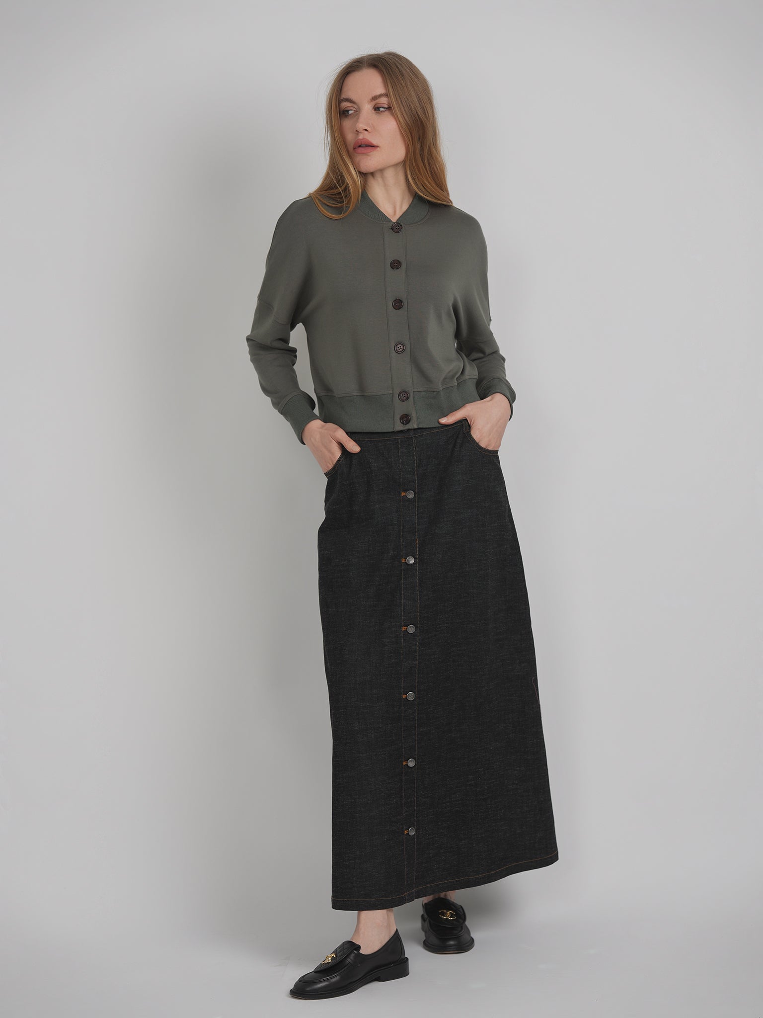 Maxi Denim Button Skirt