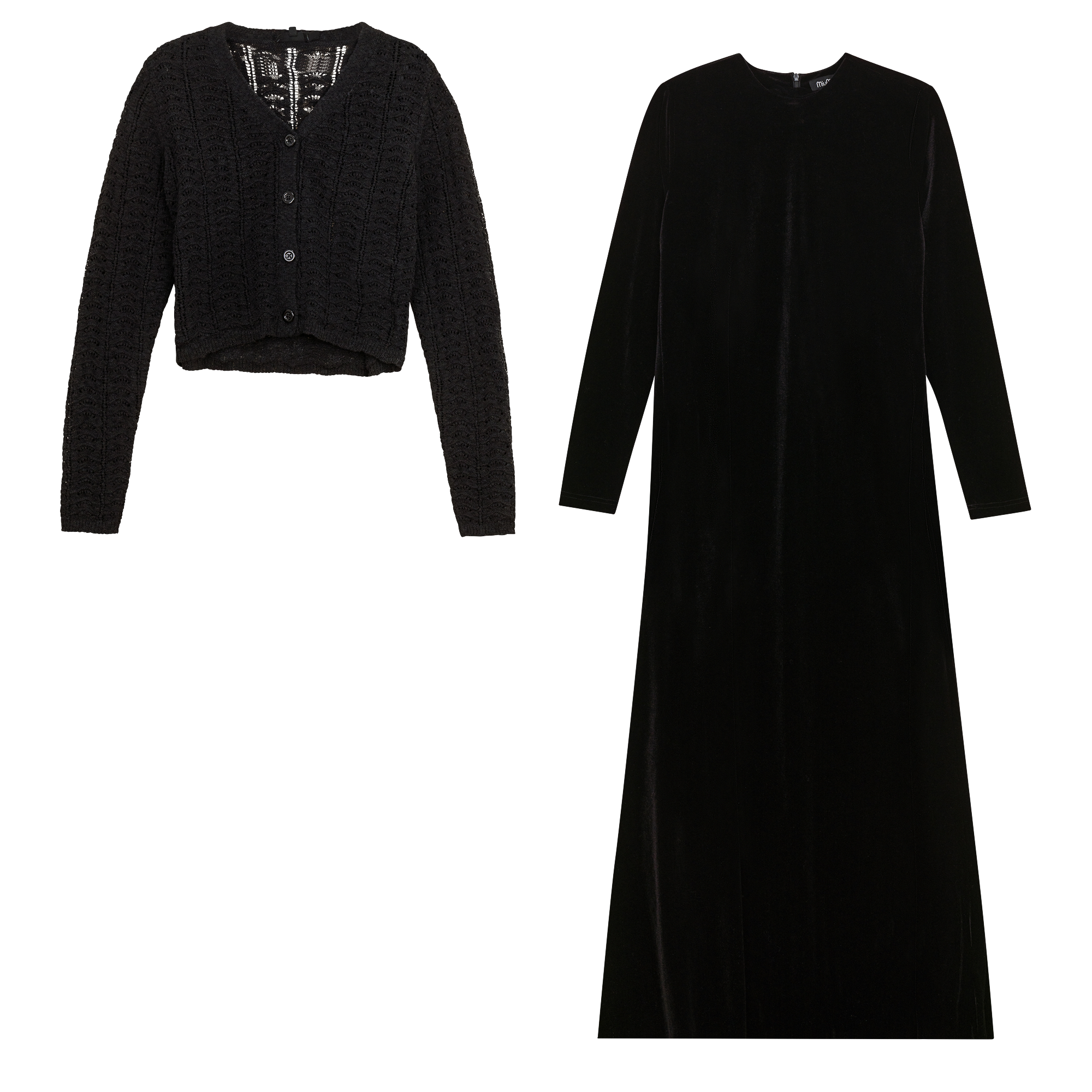 Velour Maxi Dress With Crochet Knit Cardigan