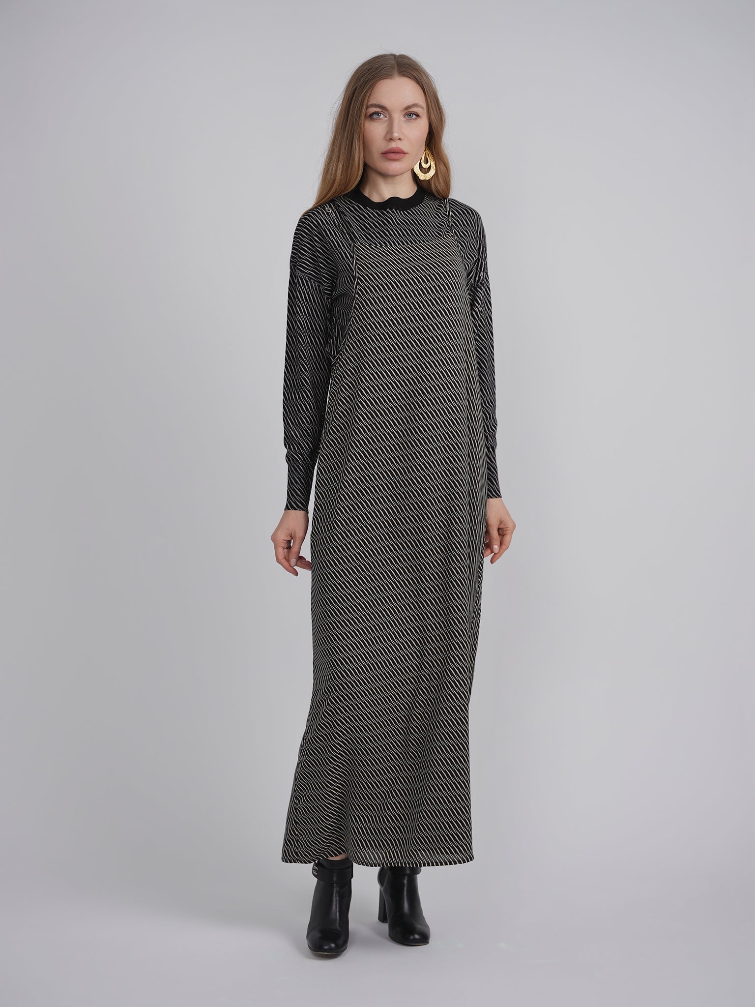 Printed Midi Jumper Set with Sweater