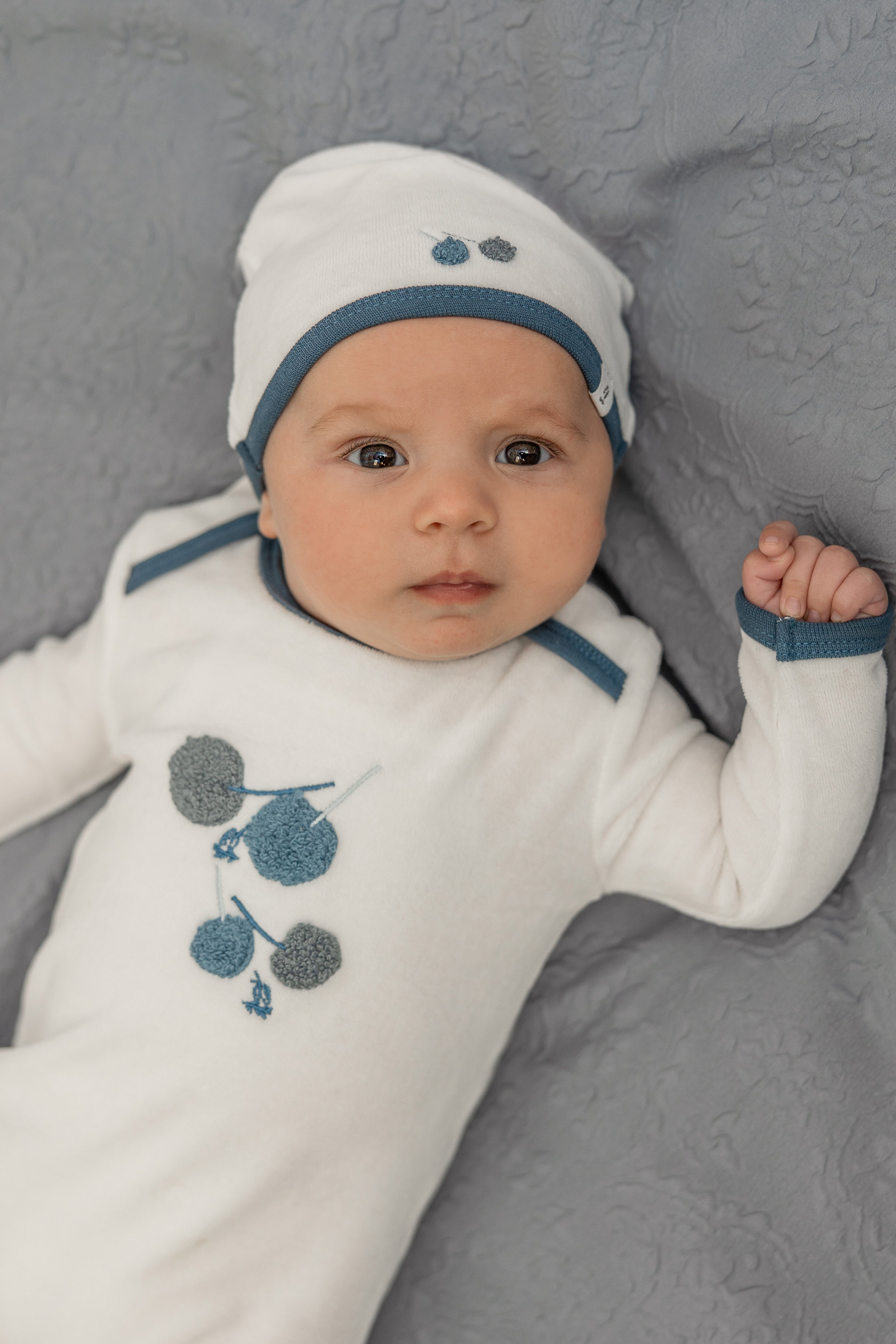 Velour Cherry Print Onesie with Hat